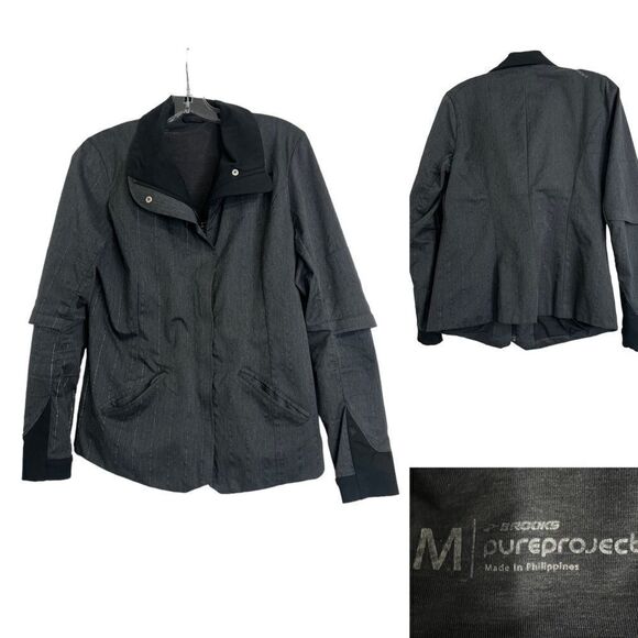 Brooks Women's Pure Project Running Jacket Gray Reflective Zip Front Sz Med - Picture 1 of 7